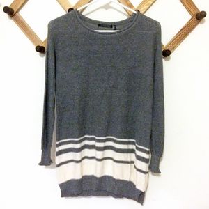 Grey and White Stripped Mini Sweater Dress